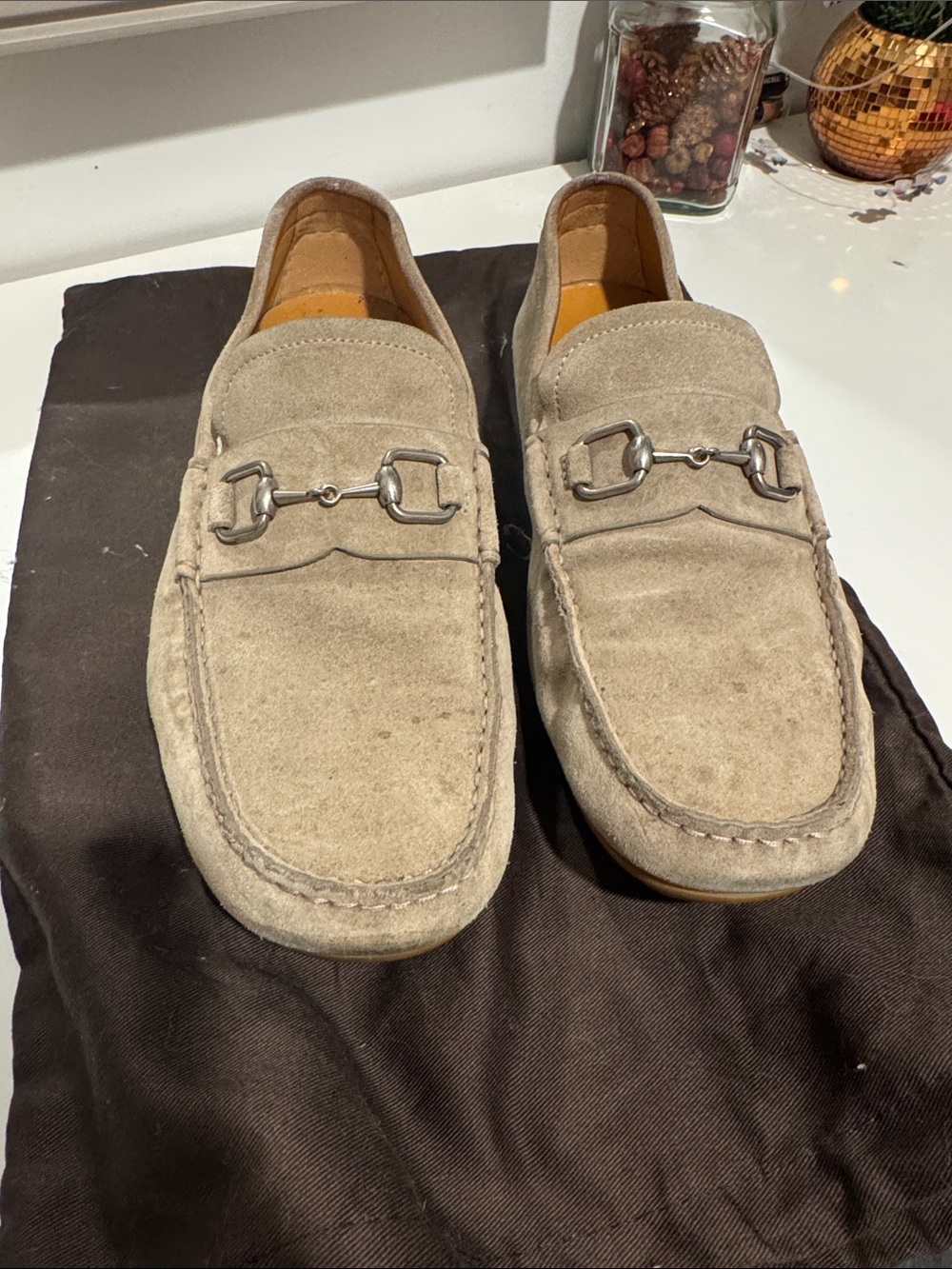 Gucci Beige Suede Horsebit Loafers - Men's Slip-On
